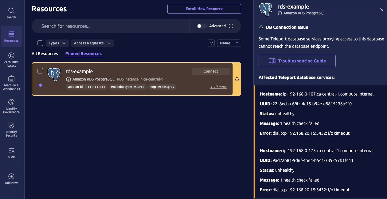 Health warning indicator in web UI